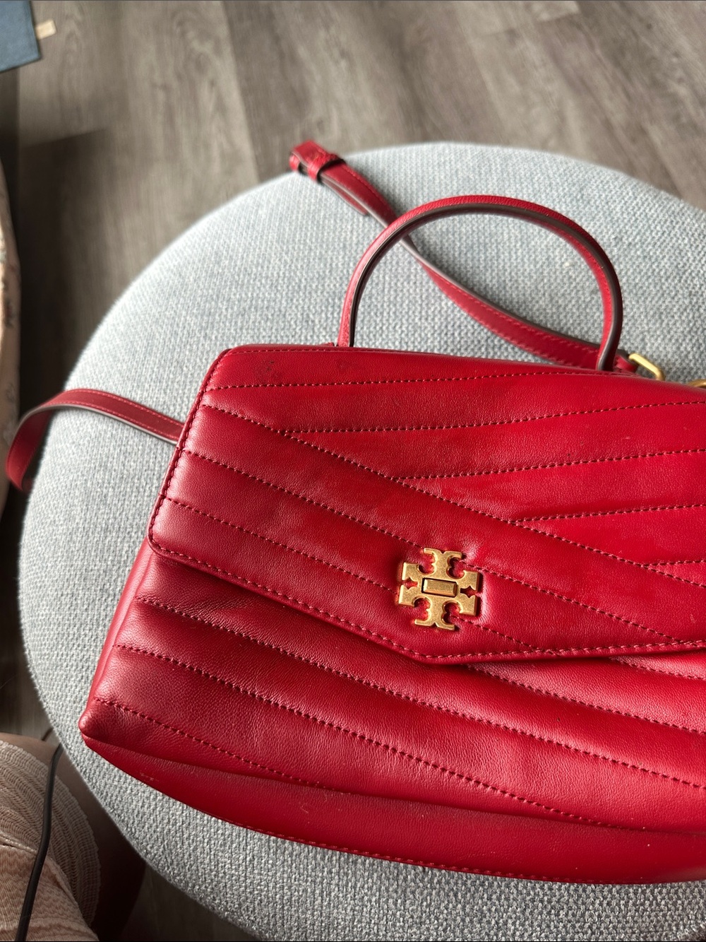 Tory Burch Red Quilted Leather Top-Handle Satchel with Gold Logo Accent - Picture 3 of 8